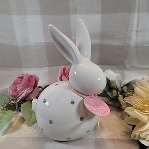 Modern Bunny Spring Easter Bunny Rabbit White w/ Blue Polka Dots NEW 9.25"